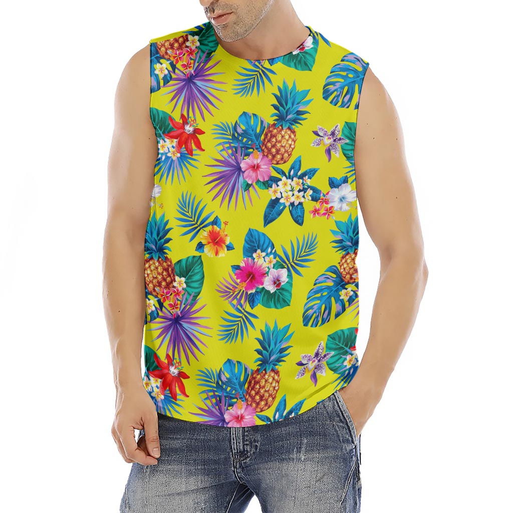 Lime Hawaiian Pineapple Pattern Print Men's Fitness Tank Top