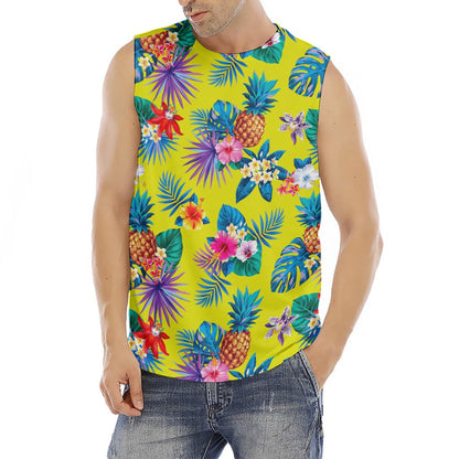 Lime Hawaiian Pineapple Pattern Print Men's Fitness Tank Top