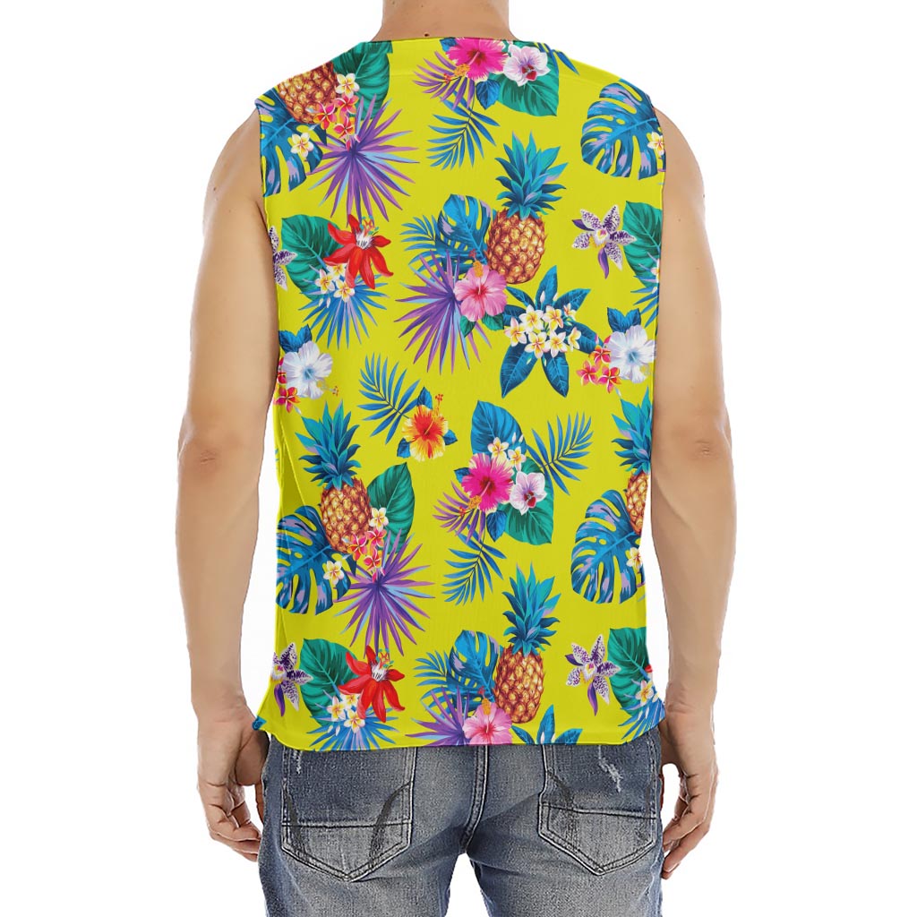 Lime Hawaiian Pineapple Pattern Print Men's Fitness Tank Top