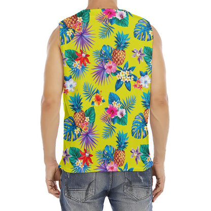 Lime Hawaiian Pineapple Pattern Print Men's Fitness Tank Top