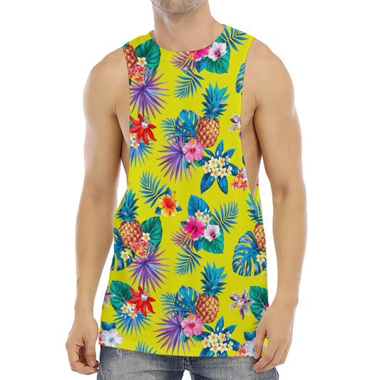Lime Hawaiian Pineapple Pattern Print Men's Muscle Tank Top