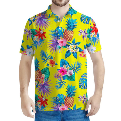 Lime Hawaiian Pineapple Pattern Print Men's Polo Shirt