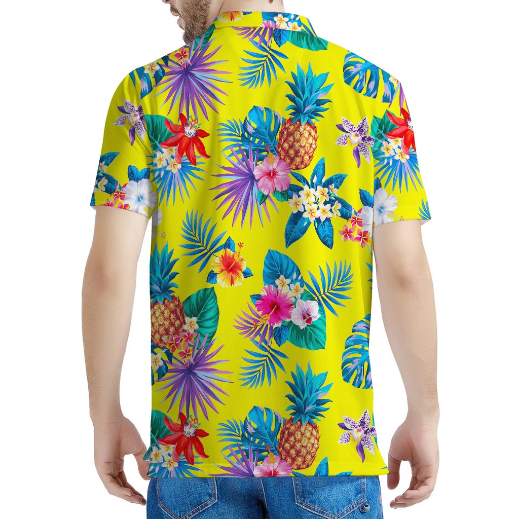 Lime Hawaiian Pineapple Pattern Print Men's Polo Shirt