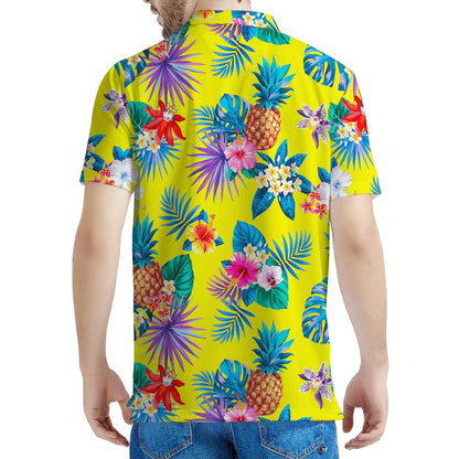 Lime Hawaiian Pineapple Pattern Print Men's Polo Shirt