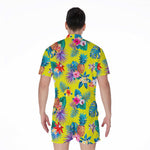 Lime Hawaiian Pineapple Pattern Print Men's Rompers