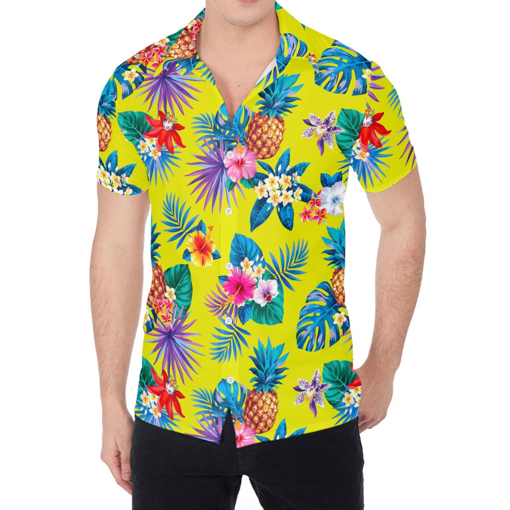 Lime Hawaiian Pineapple Pattern Print Men's Shirt