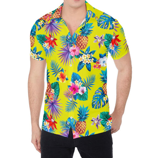 Lime Hawaiian Pineapple Pattern Print Men's Shirt