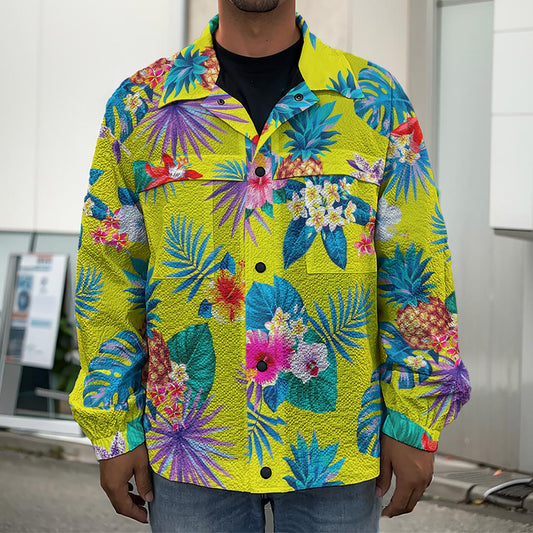 Lime Hawaiian Pineapple Pattern Print Men's Shirt Jacket