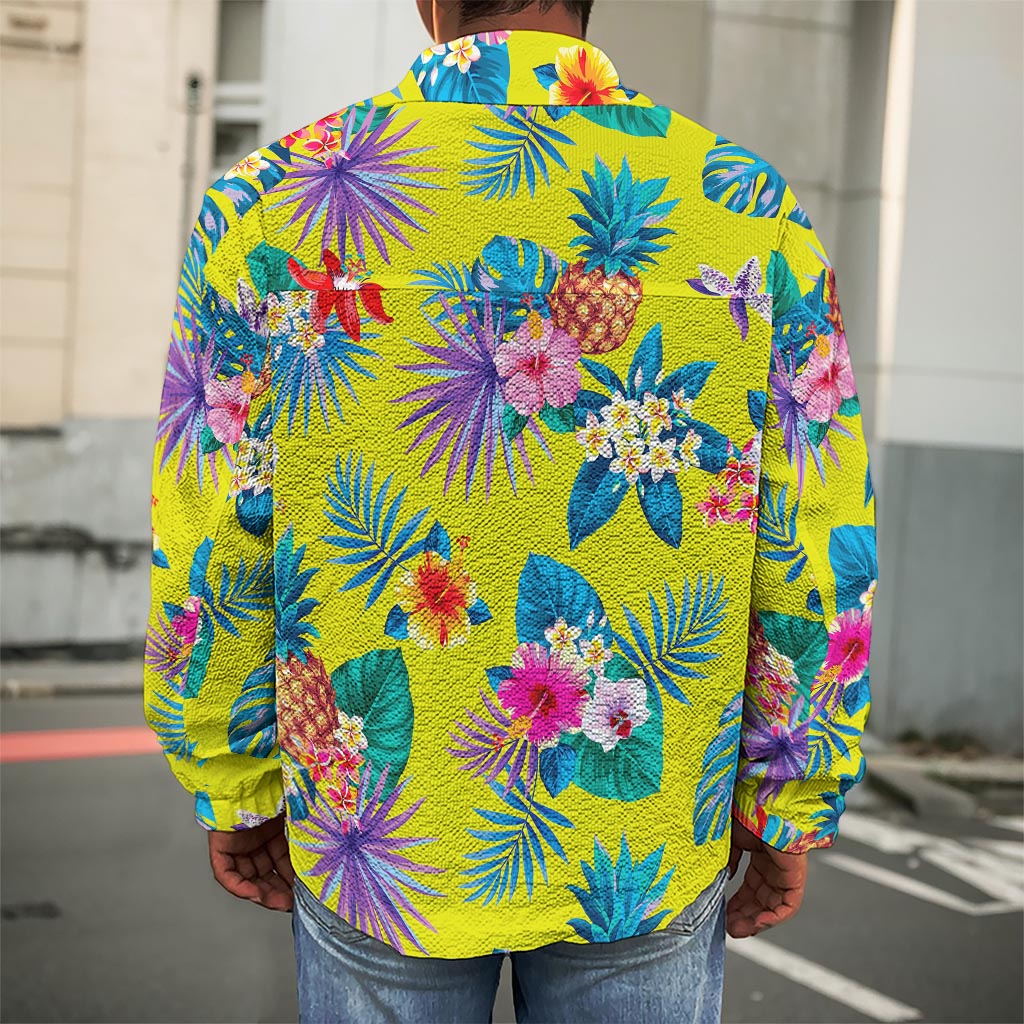 Lime Hawaiian Pineapple Pattern Print Men's Shirt Jacket