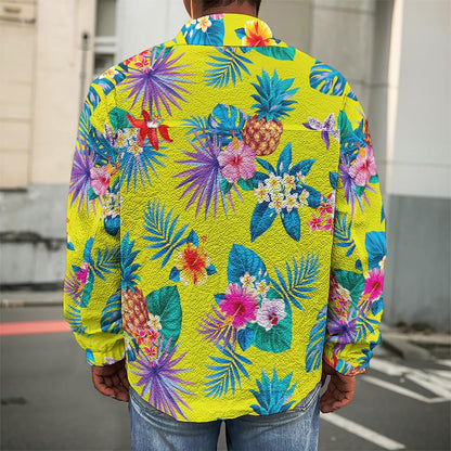 Lime Hawaiian Pineapple Pattern Print Men's Shirt Jacket