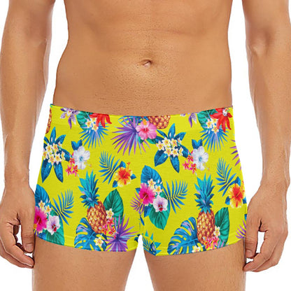 Lime Hawaiian Pineapple Pattern Print Men's Short Boxer Briefs