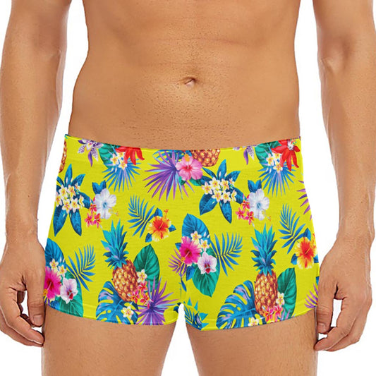 Lime Hawaiian Pineapple Pattern Print Men's Short Boxer Briefs