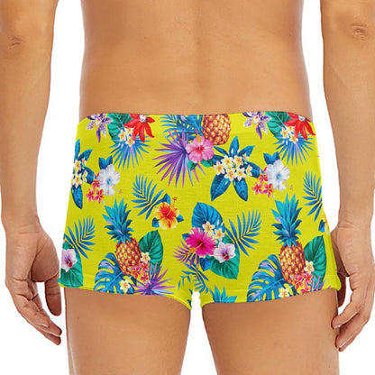 Lime Hawaiian Pineapple Pattern Print Men's Short Boxer Briefs