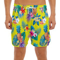 Lime Hawaiian Pineapple Pattern Print Men's Split Running Shorts