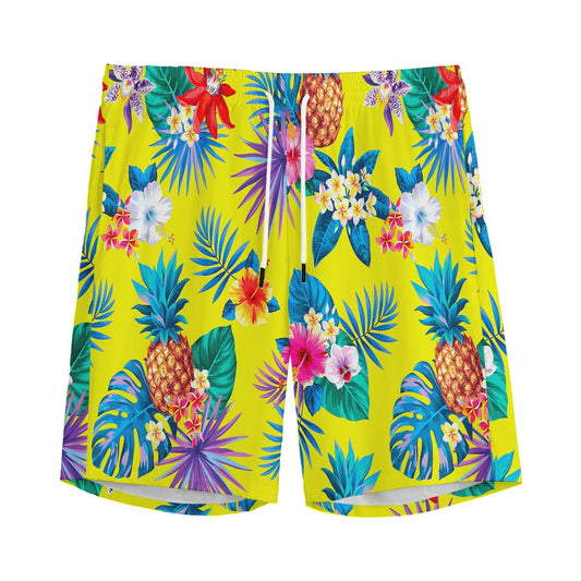 Lime Hawaiian Pineapple Pattern Print Men's Sports Shorts