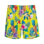 Lime Hawaiian Pineapple Pattern Print Men's Sports Shorts