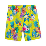 Lime Hawaiian Pineapple Pattern Print Men's Sports Shorts