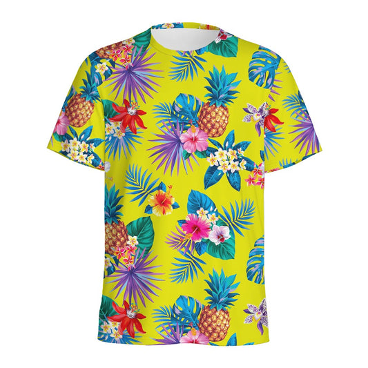 Lime Hawaiian Pineapple Pattern Print Men's Sports T-Shirt