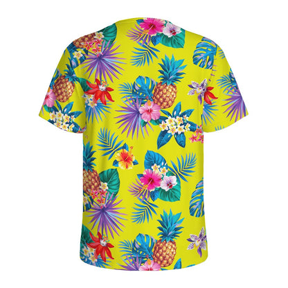 Lime Hawaiian Pineapple Pattern Print Men's Sports T-Shirt