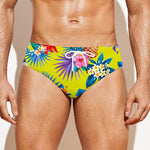 Lime Hawaiian Pineapple Pattern Print Men's Swim Briefs