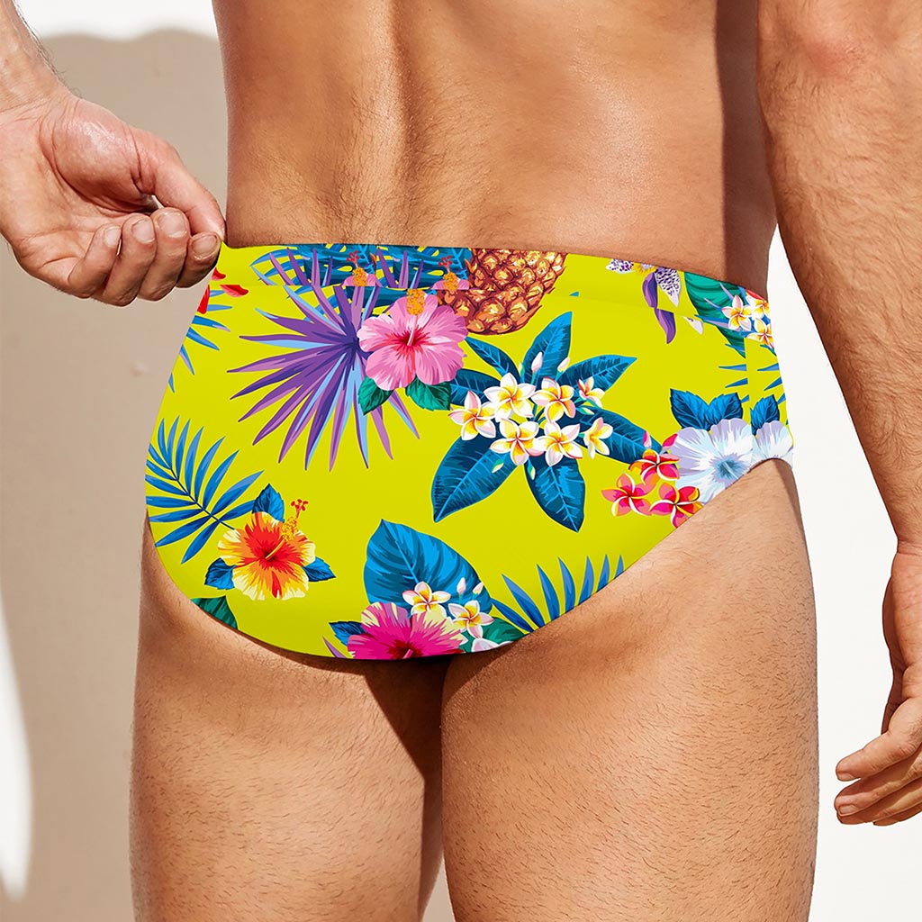 Lime Hawaiian Pineapple Pattern Print Men's Swim Briefs