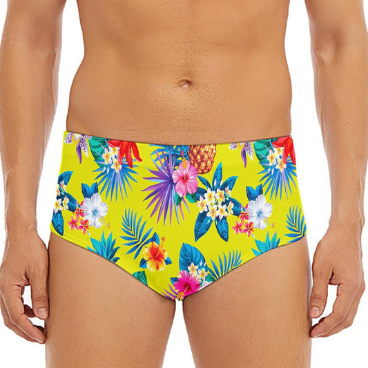 Lime Hawaiian Pineapple Pattern Print Men's Triangle Swim Briefs