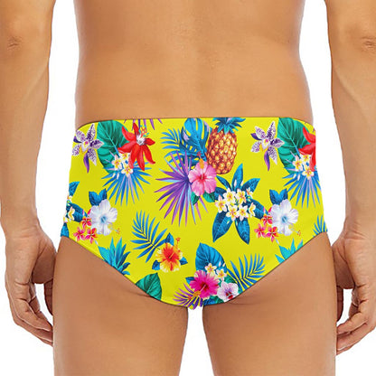 Lime Hawaiian Pineapple Pattern Print Men's Triangle Swim Briefs
