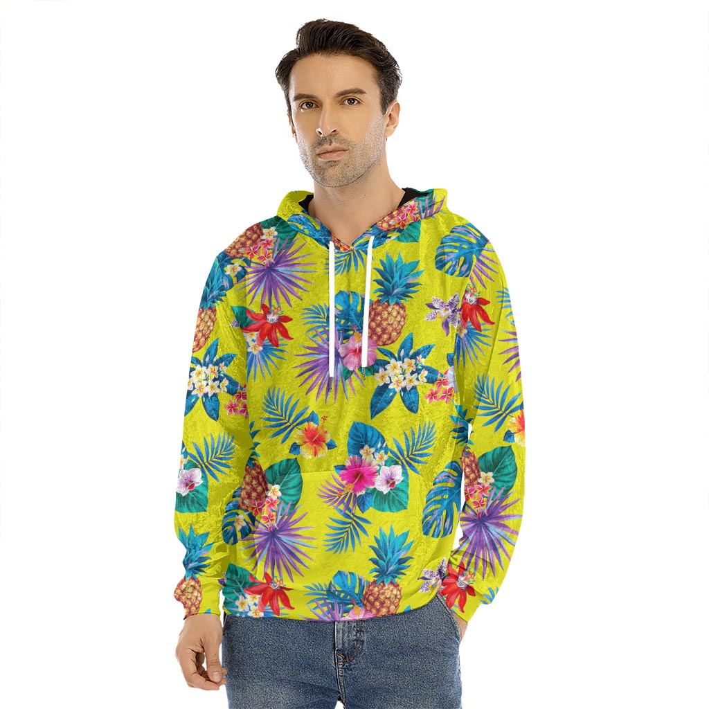 Lime Hawaiian Pineapple Pattern Print Men's Velvet Pullover Hoodie