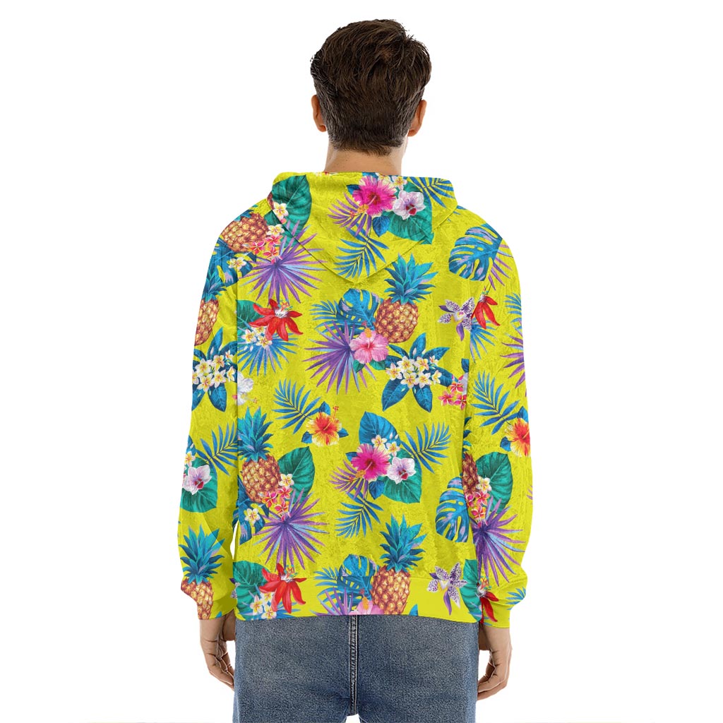 Lime Hawaiian Pineapple Pattern Print Men's Velvet Pullover Hoodie