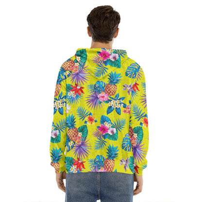 Lime Hawaiian Pineapple Pattern Print Men's Velvet Pullover Hoodie