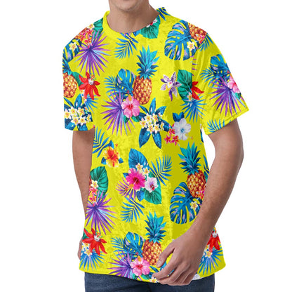 Lime Hawaiian Pineapple Pattern Print Men's Velvet T-Shirt
