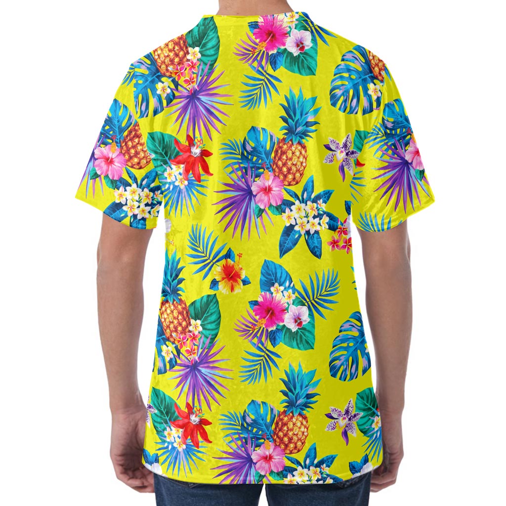 Lime Hawaiian Pineapple Pattern Print Men's Velvet T-Shirt