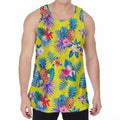 Lime Hawaiian Pineapple Pattern Print Men's Velvet Tank Top
