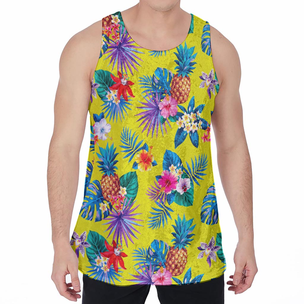Lime Hawaiian Pineapple Pattern Print Men's Velvet Tank Top