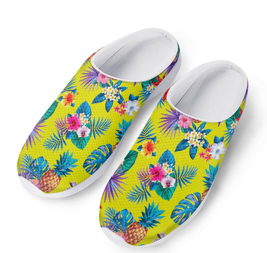 Lime Hawaiian Pineapple Pattern Print Mesh Casual Shoes
