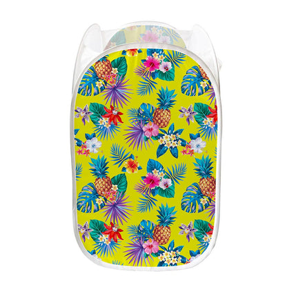Lime Hawaiian Pineapple Pattern Print Mesh Laundry Hamper