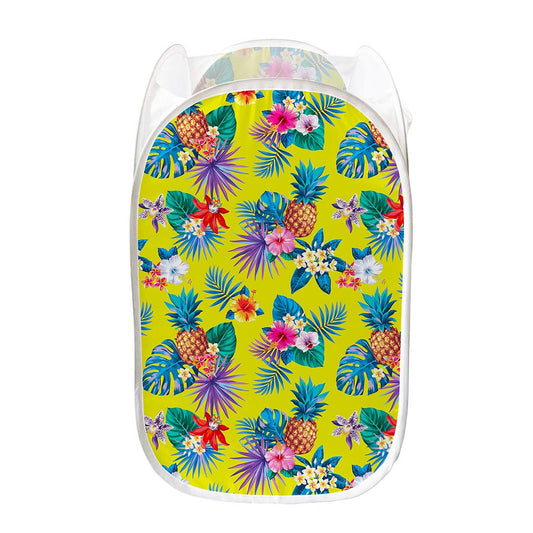 Lime Hawaiian Pineapple Pattern Print Mesh Laundry Hamper