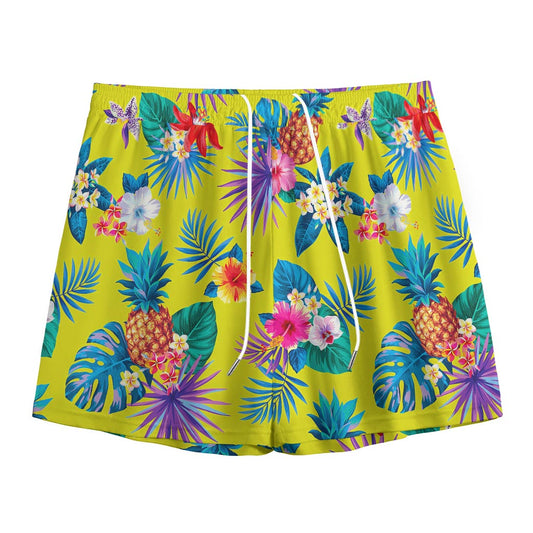 Lime Hawaiian Pineapple Pattern Print Mesh Shorts