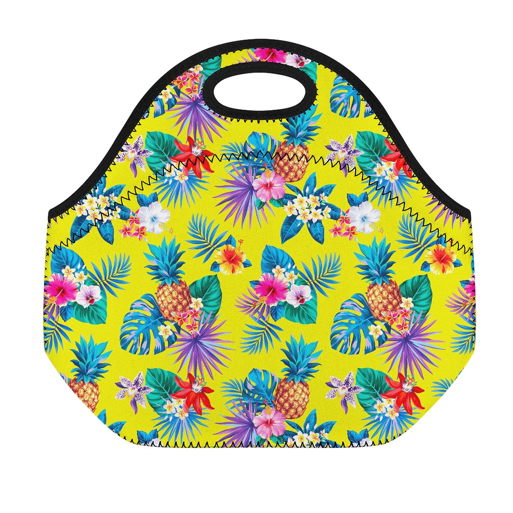 Lime Hawaiian Pineapple Pattern Print Neoprene Lunch Bag