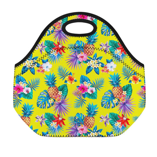 Lime Hawaiian Pineapple Pattern Print Neoprene Lunch Bag