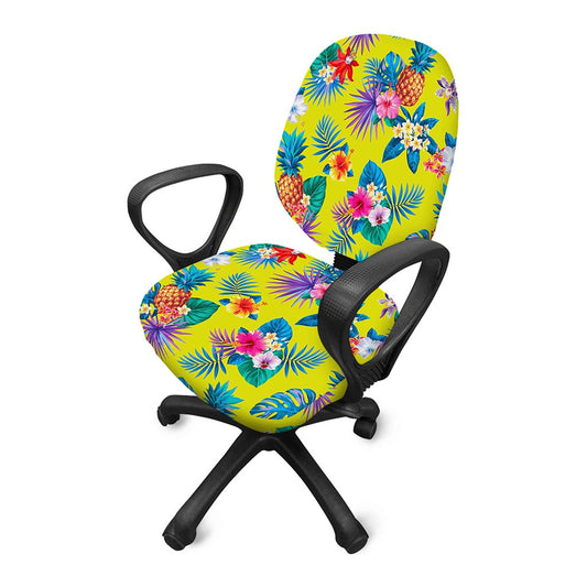 Lime Hawaiian Pineapple Pattern Print Office Chair Cover
