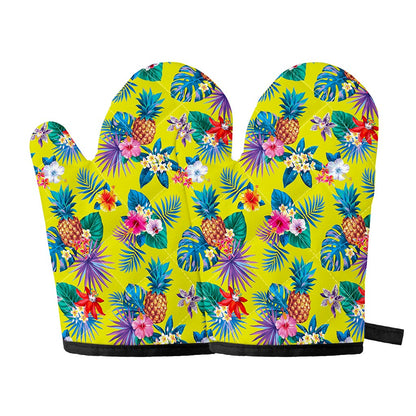Lime Hawaiian Pineapple Pattern Print Oven Mitts
