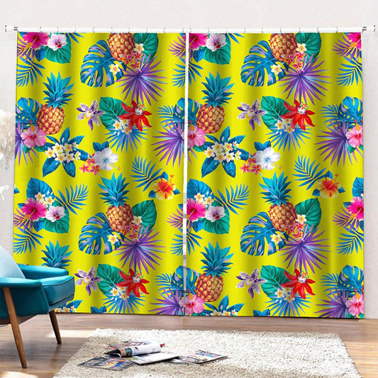 Lime Hawaiian Pineapple Pattern Print Pencil Pleat Curtains
