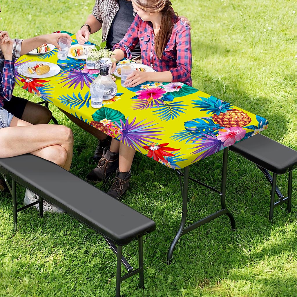 Lime Hawaiian Pineapple Pattern Print Picnic Table Cover