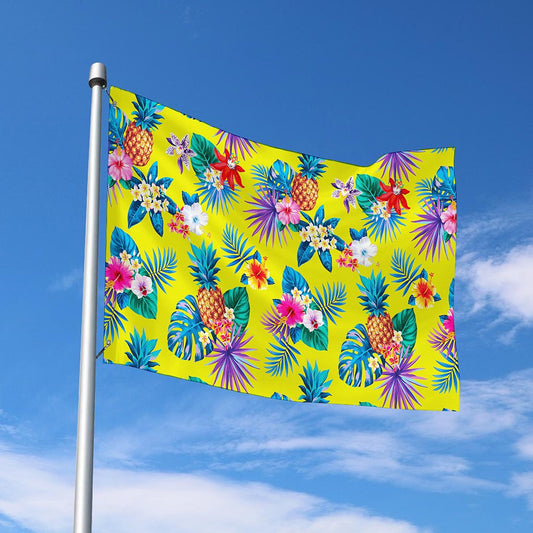 Lime Hawaiian Pineapple Pattern Print Polyester Flag