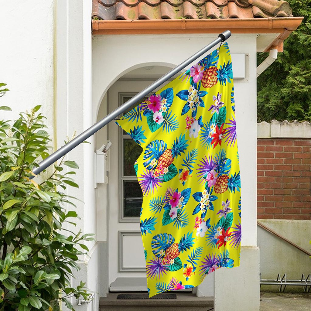 Lime Hawaiian Pineapple Pattern Print Polyester Flag
