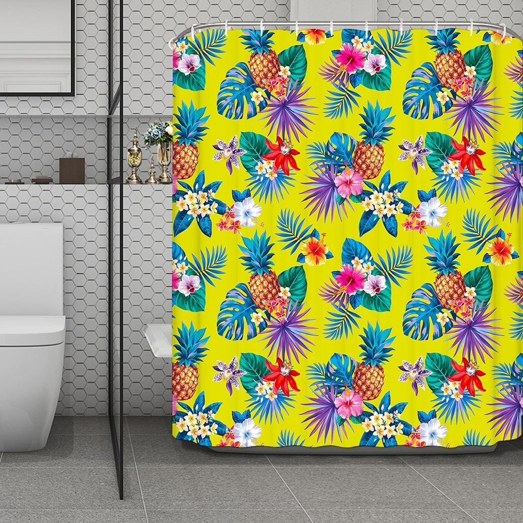 Lime Hawaiian Pineapple Pattern Print Polyester Shower Curtain