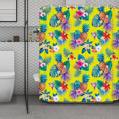Lime Hawaiian Pineapple Pattern Print Polyester Shower Curtain