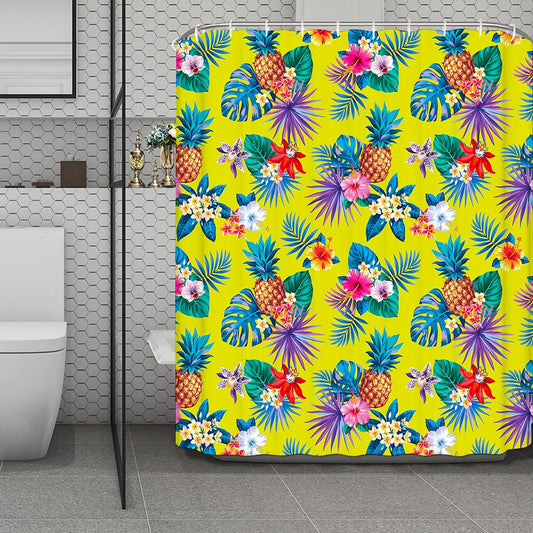 Lime Hawaiian Pineapple Pattern Print Polyester Shower Curtain