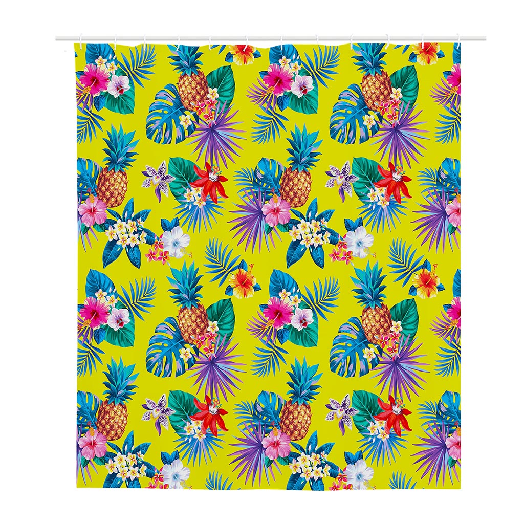 Lime Hawaiian Pineapple Pattern Print Polyester Shower Curtain